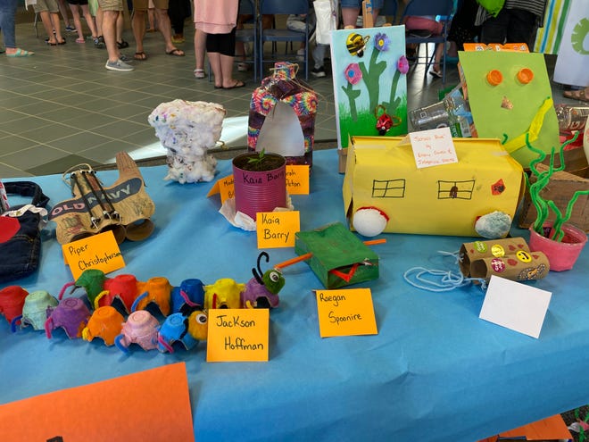 Kindergarten students recycled and reused materials to make a variety of items displayed at the Greencastle-Antrim School District Art & STEAM Expo on Wednesday, May 1.
